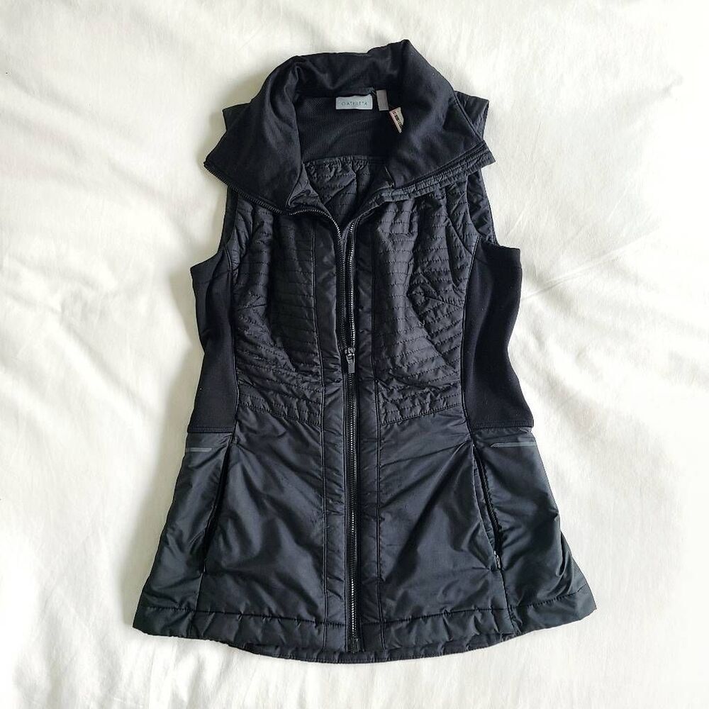 Athleta Vest Jacket Women 2XS Black Sleeveless Full Zip Up‎ Thermal Casual